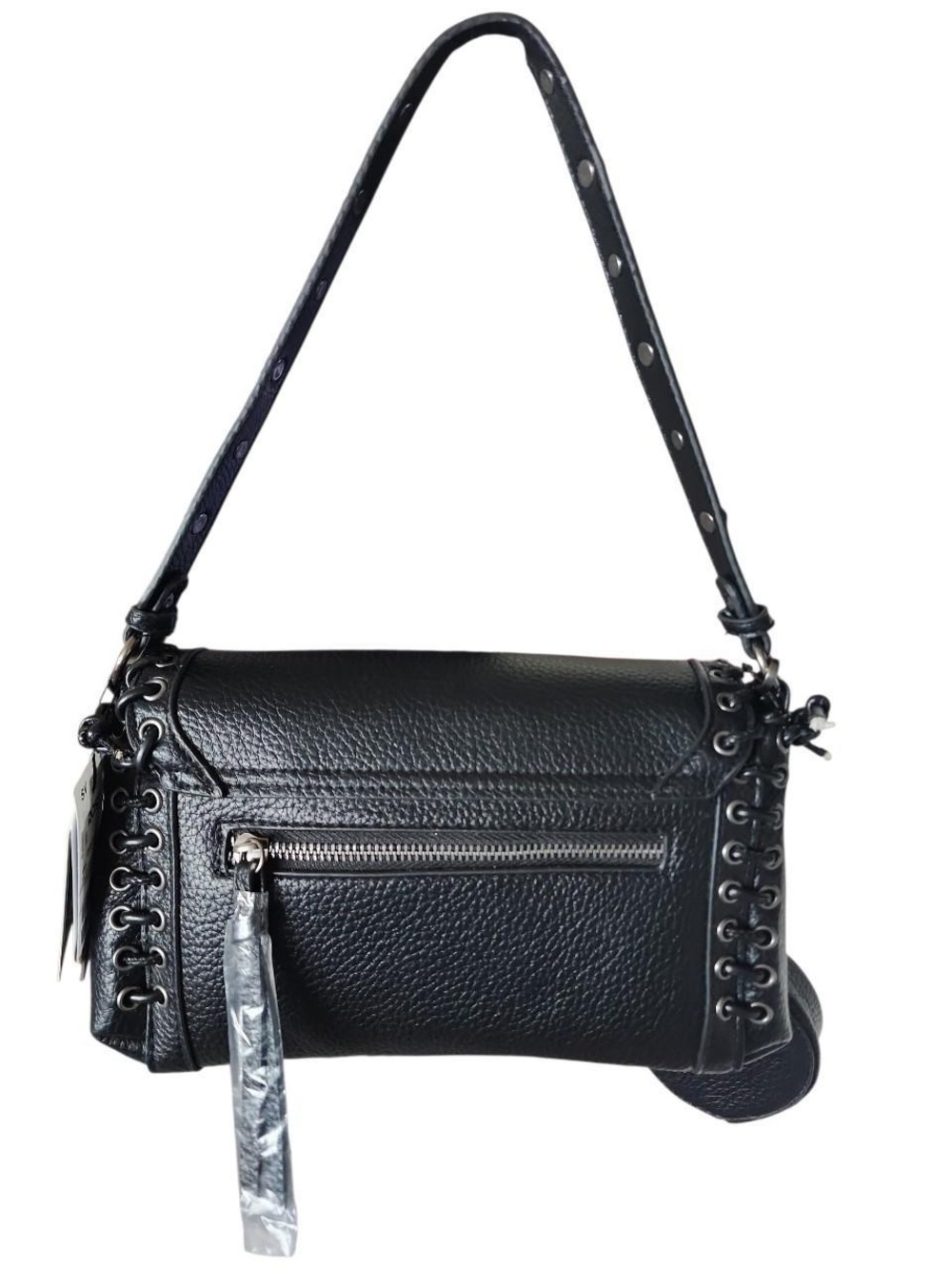 ED HARDY black vegan leather shoulder bag with red logo and studded details. NWT - Picture 2 of 5